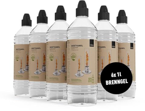 höfats - SPIN bioetanolo gel - Etanolo senza fumo e fuliggine 6x1 litro - Bioetanolo combustibile per SPIN 90 | 120 Camino da Tavolo, camino bioetanolo