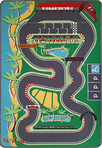 TAPITOM | F1-Rennstrecke Kinderteppich - 95 x 133 cm | Car Circuit Spielmatte | Formula 1 Road Universe Kinderzimmermatte | rutschfest, Saum | CE-Normen