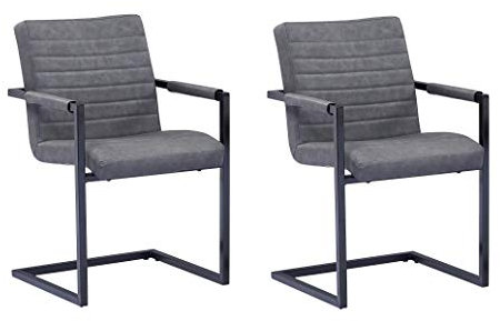 SAM 2er Set Esszimmerstuhl Parzivo, Stoffbezug Anthrazit, Schwingstuhl mit Armlehnen, gepolsterter Freischwinger mit Eisen-Gestell