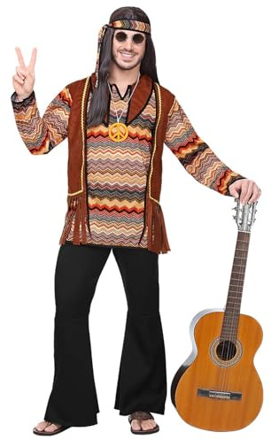 W WIDMANN MILANO Party Fashion - Kostüm Hippie, Hemd mit Weste, Hose, Stirnband, Kette, Flower Power, 60er Jahre