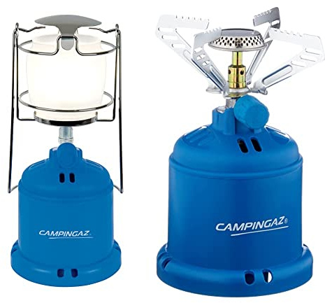 Campingaz - Verre lampe à gaz - Lanterne Camping 206 L - 10-80 Watt, Bleu & 206 S Réchaud de camping, réchaud à gaz 1 brûleur pour le camping, les festivals ou les randonnées