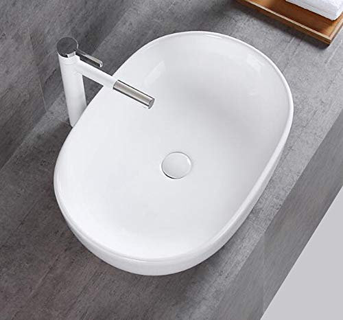 Omeere 49x35cm - Lavabo de cerámica baño, ovalado, Lavabo sobre encimera, Lavamanos Cuarto de Baño, tamaño pequeño,blanco