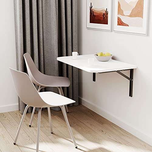 AKKE Klapptisch Wandklapptisch Esstisch - Klappbar Faltbar Platzsparend - Abgerundete Ecken - 80x50 cm - Weiß