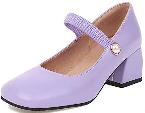 Cocey Mary-Jane - Pompe da donna con punta quadrata, tacco grosso e slip-on, Lilla, 41 EU