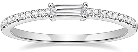 Titaniumcentral Ringe Damen Vorsteckring Schmal Ewigkeitsringe Baguette-Schnitt Zirkonia Verlobungsringe Eheringe Trauringe