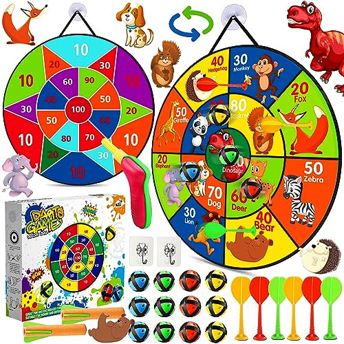 Amzeeniu 66cm Klett Dartscheibe Kinder Dartspiel Doppelseitige Faltbare Klettballspiel mit 12 klebrigen Bällen 6 Pfeilen und 2 Haken Wurf Spiel Scheibe -Einschulung Spiele Kinder Geschenke Spielzeug