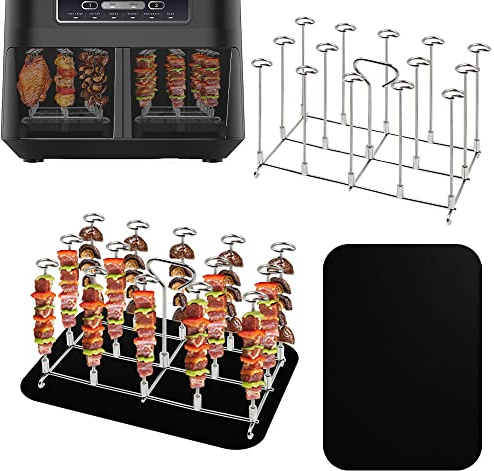 2pcs Pinchos con soporte para la freidora de aire Ninja Foodi AF300EU - Juego de pinchos de acero inoxidable con alfombrillas reutilizables