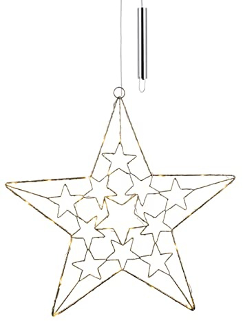 Spetebo LED metall julstjärna för att hänga silver – 50 cm – dekorativ stjärna med 30 lysdioder i varmt vitt – fönster, vägg, dörr, dekoration, stjärna, för inomhus, jul, adventsbatteri