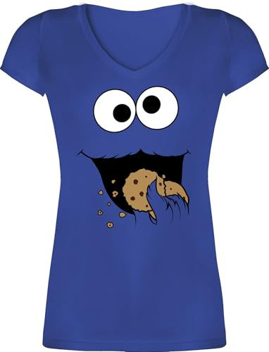 Shirtracer - T-Shirt Damen V Ausschnitt - Karneval & Fasching - Keks Monster I Krümelmonster I Cookie Monster Fastnacht I Fasnacht I Fasnet