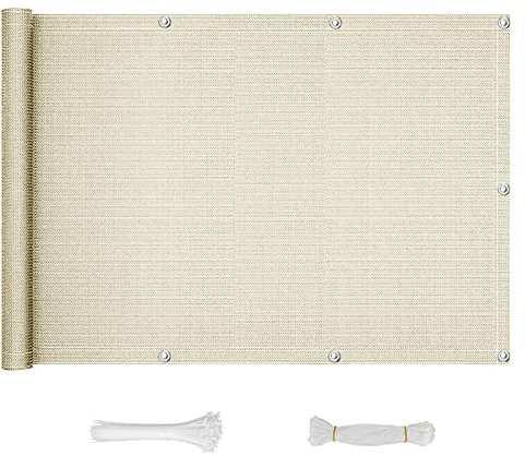 QINGLV Brise Vue Balcon 90x600cm Couverture De Confidentialité Protection UV RéSistant Aux IntempéRies Couverture De Écran Jardin pour Terrasse, Jardin, Piscine, Patio, Bordure -Beige