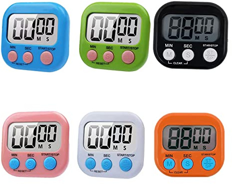 6 Pack Large Screen Digital Kitchen Timer, Big Digits Loud Alarm Magnetic Back Count Up Countdown Timer with ON/Off Switch for,Classroom,Baking（AAA Battery Included）