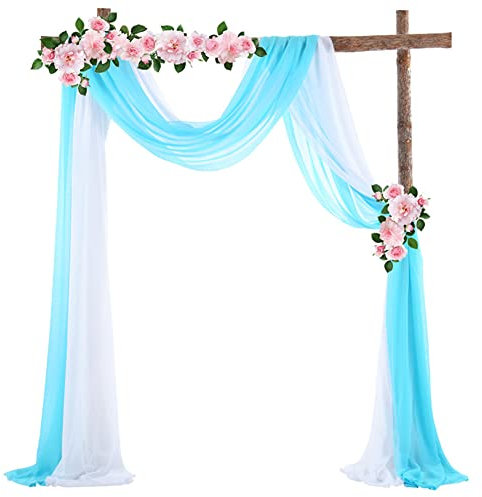 1/2 Stück Querbehang Tüll Foto Hintergrund Hochzeit Vorhang Hochzeitsbogen Drapierstoff Freihanddeko Dekoration Chiffon Stoff Deko Vorhänge für Fotografie Party Hochzeit Geburtstag L 2Pcs 70x550 cm