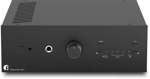 Pro-Ject Stereo Box DS3, Leistungsstarker Stereo-Vollverstärker mit Bluetooth 5, MM/MC Phono Eingang, 3X Line Eingänge, Köpfhörerverstärker (Schwarz)