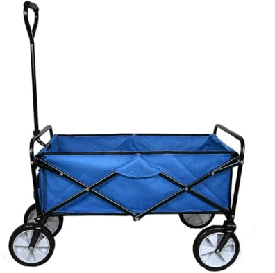 Chariot de Jardin à 4 Roues Bleu Pliable Brouette Utilité Chariot de Transport Jardin - 98 x 53 x 116 cm - Capacité 70 KG - Imperméable [Paire de Gants Gratuite]