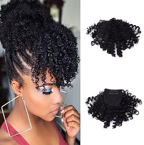 NICENEEDED Clip Corta Afro Kinky Curly Bangs, Jerry Curly Clip in Frange, Pezzi di Capelli Franges Anteriore per Donne e Ragazze Nere Clipser Su Estensioni dei Capelli