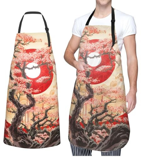 Dwrepo Schürze mit Sonnenreflexionsdruck, wasserdichte Schürze mit 2 Taschen, verstellbare Küchenschürze, Lätzchen für Damen und Herren, Kochschürze, Schwarz, Einheitsgröße, Schwarz, EinheitsgröÃŸe