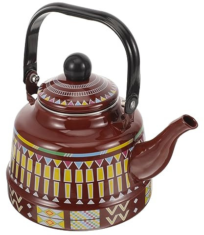 MAGICLULU Emaillierter Wasserkocher Mit Geometrischem Blumenmuster Retro Teekessel Für Gas Elektro Und Induktionsherde Stilvoller Kaffeekocher Für Zuhause Camping Und Reisen