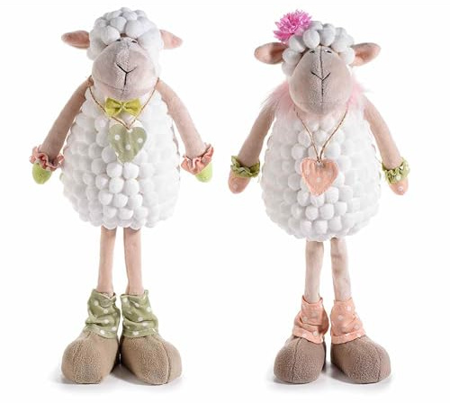 Gruppo Maruccia - Set mit 2 dekorativen Schafen mit Herzanhänger - Osterdekoration für Haus und Geschäfte - Geschenkidee - Höhe 38 cm