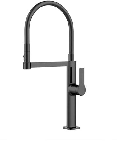 Küchenarmatur, auf der Arbeitsplatte montiert, herunterziehbarer Küchenmischer, schwenkbare Sprühdüse, Küchenspüle, Warm- und Kaltwasserhahn, graues Chrom (Color : Black)
