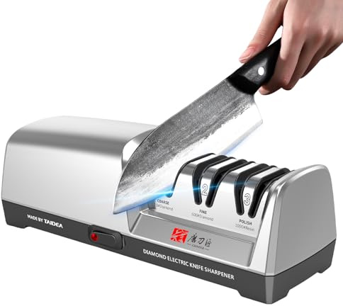 SIUKE Outil d',TG2302 Aiguiseur de Couteaux électrique 15 et 20 degrés Système en 3 étapes Aiguiseur de Couteaux en Acier Inoxydable pour Couteaux de Cuisine avec Fonction d'affûtage et de polissag