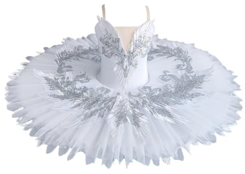 Tytyozay Mädchen professionelles Ballettkleid, weißes Trikot Ballerina Tanzkleidung Fairy Princess Kleid Schwanenseekleid Leibchen Rock,Weiß,150