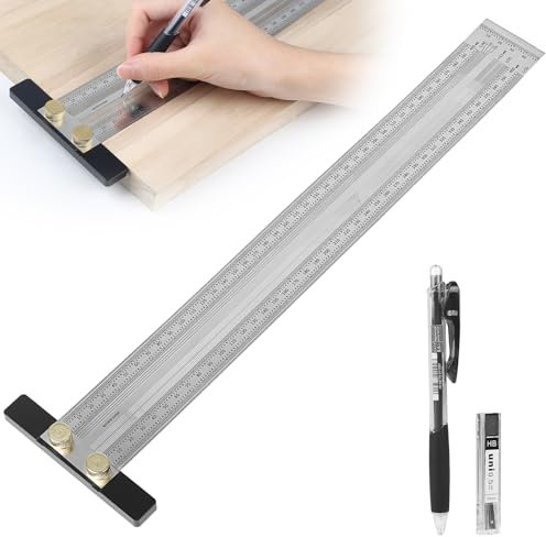 LALAGO Anreißlineal Edelstahl T-Loch, Ultra Precision Marking T Lineal Präzisionsmarkierung, mit Bleistift & Minen（400 mm）