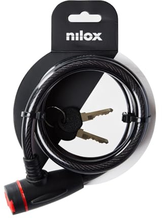 Nilox Cable Lock, Antifurto per Bicicletta, Lucchetto Bicicletta con Cavo in Acciaio e Copertura in Plastica Morbida, Lunghezza 1.3 Metri, 2 Chiavi Incluse