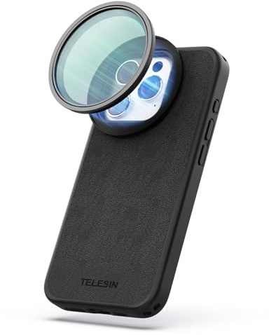 TELESIN° 58mm Magnetic Adjustable ND Filter & Kit d'étui pour iPhone 15 Pro, Filtre ND2-ND32 (1-5 Stops) VND avec étui de Protection pour Phone Kit de Filtre de densité Neutre en Verre Optique HD