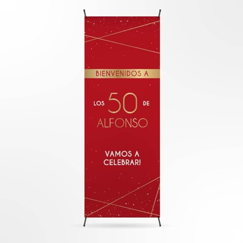 Cartel cumpleaños Personalizado - Photocall cumpleaños para Decoracion | Print Stamp Love, Decoracion cumpleaños, Lona personalizada PVC Resistente con Estructura, Montaje fácil (70x180cm) ROJO