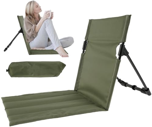 KTCINA Golvstol med ryggstöd lätt bärbar golvstol utomhus bottenfärg hållbar bekväm strandstol vikbar för semester, trädgård, camping, park, festivaler (armégrön)
