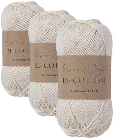 Utopia Crafts Re-Cotton Knitting Yarn, 100g (Cream) (Pack of 3)