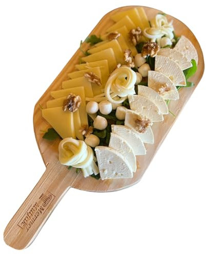 Camp&Fire Wooden Serving Cheese Board with Handle - 7 (18.5cm) Multipurpose Cutting Board for Cheese, Fruit, Pizza Peel - 100% Natural Pine Wood - Lightweight & Eco-Friendly.