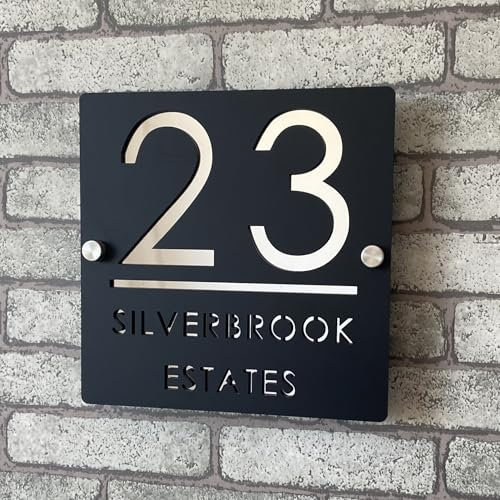 Targhetta numero civico personalizzata 3D in acrilico nero e argento, numeri galleggianti, segnaletica resistente alle intemperie per porte interne ed esterne, ideale per casa, hotel, appartamento,