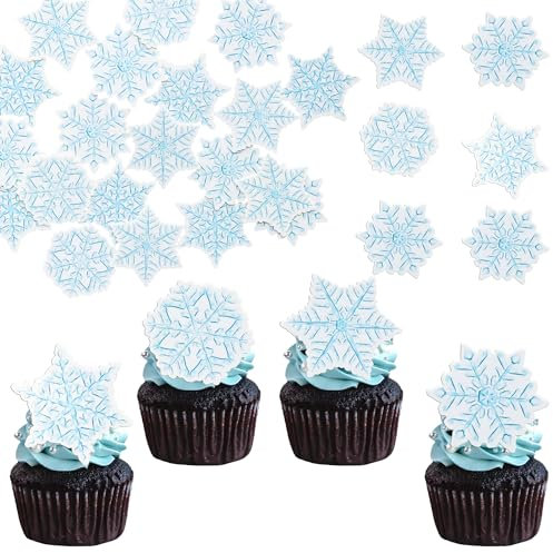 Gyufise 60Pcs Edible Snowflakes Cupcake Toppers Snowflakes Cake Decorations Wafer Paper Snowflake Cake Sprinkles for Christmas Winter Holiday Theme Party Supplies Multi