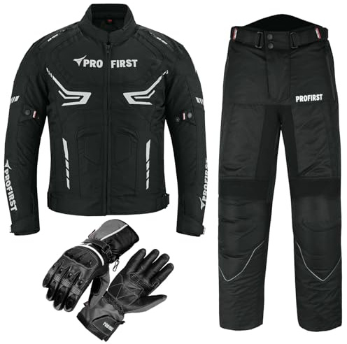 Motorcycle suits for men 2 piece Motorcycle Waterproof Cordura Fabric Suit Motorbike Jacket Trouser & Gloves Fully Protective Clothing Set for Riders - All Weather