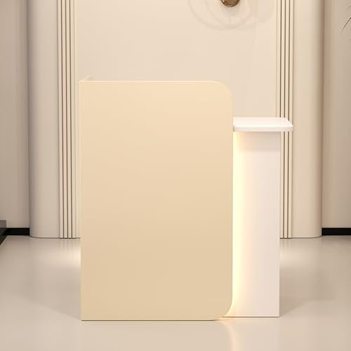 Rezeptionstheken,Empfangstheken,Empfangstheke mit LED, Schubladen,Empfangstresen,Rezeption,Tresen Bar Theke Messetheke,Modern Kassen Stehtisch,für Hausbar,Büro,Salon,Firmen,Klinik(Apricot white,100X45