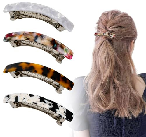4 Pezzi Mollette per Capelli Rettangolari, Fermagli per Capelli Tartaruga Eleganti, Fermaglio per Capelli a Molla Automatico, Barrette di Capelli Francese, Forcine per Capelli per Ragazze e Donne