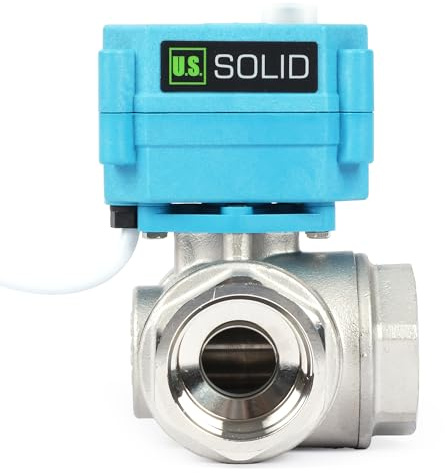 U.S. Solid 3 Wege Motorkugelhahn Edelstahl Zonenventil - Kugelventil mit manueller Funktion - Hochbelastbarer vielseitiger T-Typ-Wasserabsperrhahn, Standardport(1, 9-24V AC/DC)