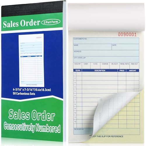 Lincia 1 bloc de blocs de pedidos de venta, 2 partes autocopiativas (blanco/amarillo canario), libros de recibos con copias de carbono, cubierta de formulario de recibo, factura, 50 juegos por libro
