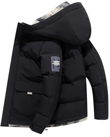 Veste matelassée d'hiver à capuche pour homme, manteau d'hiver matelassé avec écusson, vêtement d'extérieur léger et chaud, coupe-vent et imperméable, fermeture éclair intégrale, idéale pour temps