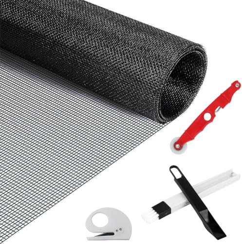 Mosquitera, ventana de cristal, 250 x 120 cm, malla de pantalla antimoscas, red antimosquitos con limpieza cepillo, herramientas de pantalla rodillo, rueda de mosquitero