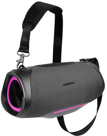 MEDION P61762 Enceinte Bluetooth Portable (Batterie, Bass Boost, Effets Lumineux RGB, Protection IPX7 et Robuste, Etanche, Powerbank intégrée, 2 x 25 W RMS) Anthracite