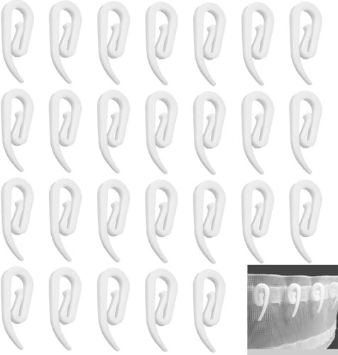 KOZOY 100 ganchos de plástico para cortín, universales 28 x 12 mm, color blanco, para cortín, puerta, ventana, ducha, caravana (100)