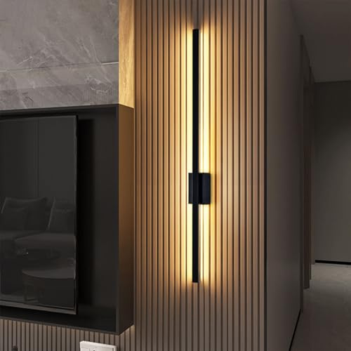 TZSMUM LED Innen Moderne Wandlampe Schwarz Eisen Wandleuchte 3000K/4000K/6000K 3 Farbtemperatur Wandbeleuchtung Kreative Lange Wandlampe Innenräume Wohnzimmer Korridor (Schwarz Warmes Licht,120cm)