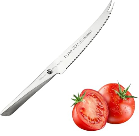 Chroma P10 Tomato Knife 5 Razor Sharp Professional Chefs Knife Serrated Japanese 301 Steel Precision Multipurpose Kitchen Knife Fruit & Vegetables Home Chefs Premium Gift Box Hostess Cooking Gifts
