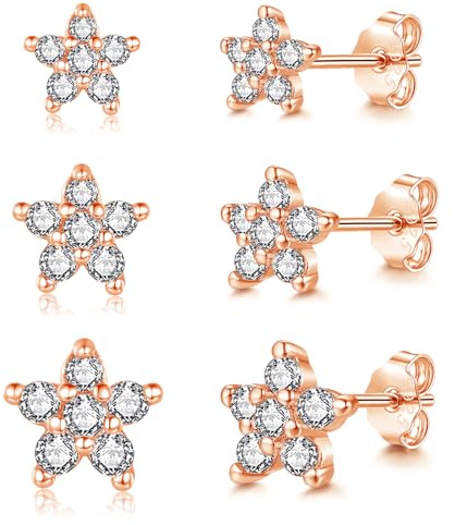 Cangall Ohrstecker Silber 925, 3 Paar 925 Sterling Silber Blumen Ohrstecker Set mit Zirkonia, Hypoallergene Kleine Ohrringe S925er für Damen Mädchen, 3/4/5mm Funkelnd Knorpel Schlafen Ohrringe