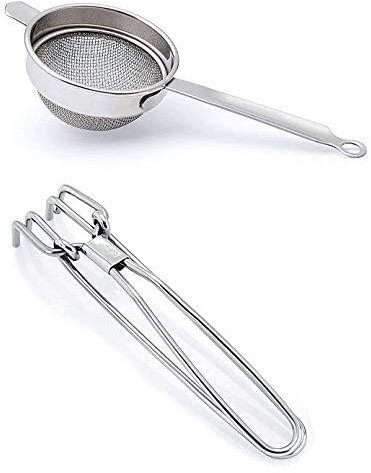 BishtHub Utensile combinato in acciaio inox Pakad pinza pinza e filtro da tè articolo da cucina - Confezione da 2 pezzi