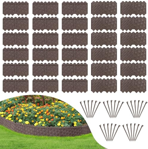 30-Pack Weaving Flower Bed Garden Edging Borders (30 FT) - No Dig Border Edgings with 8.5” Anchor Stakes & Interlocking Design-Thickened Borders for Lawns, Flower Beds & Landscaping