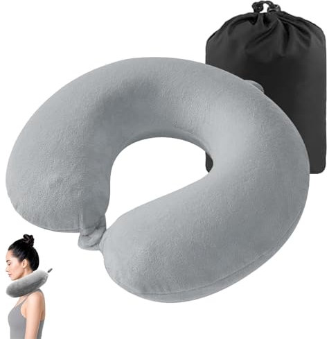 Hao Zhu 100% Pure Memory Foam U Shaped Neck Pillow,Neck Pillow with 360-Degree Head Support, Comfortable and Lightweight,Memory Foam Travel Pillows for Adults (Gray 2 PCS) (1, Gray)