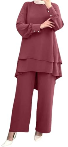 Generisch Damen Muslimisch Zweiteilige Sets Langarm Top Kleid mit Hosen Islamische Kleidung Türkei Dubai Arabisch Abaya Anzug Ramadan Eid Gebet Outfits,Abaya Damen